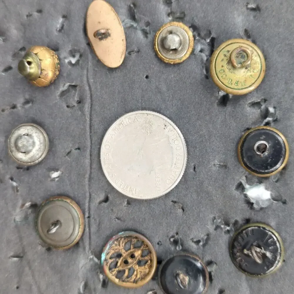 LOT FF of 10 Antique Vintage Victorian Brass Mixed Materials Buttons ESTATE FIND